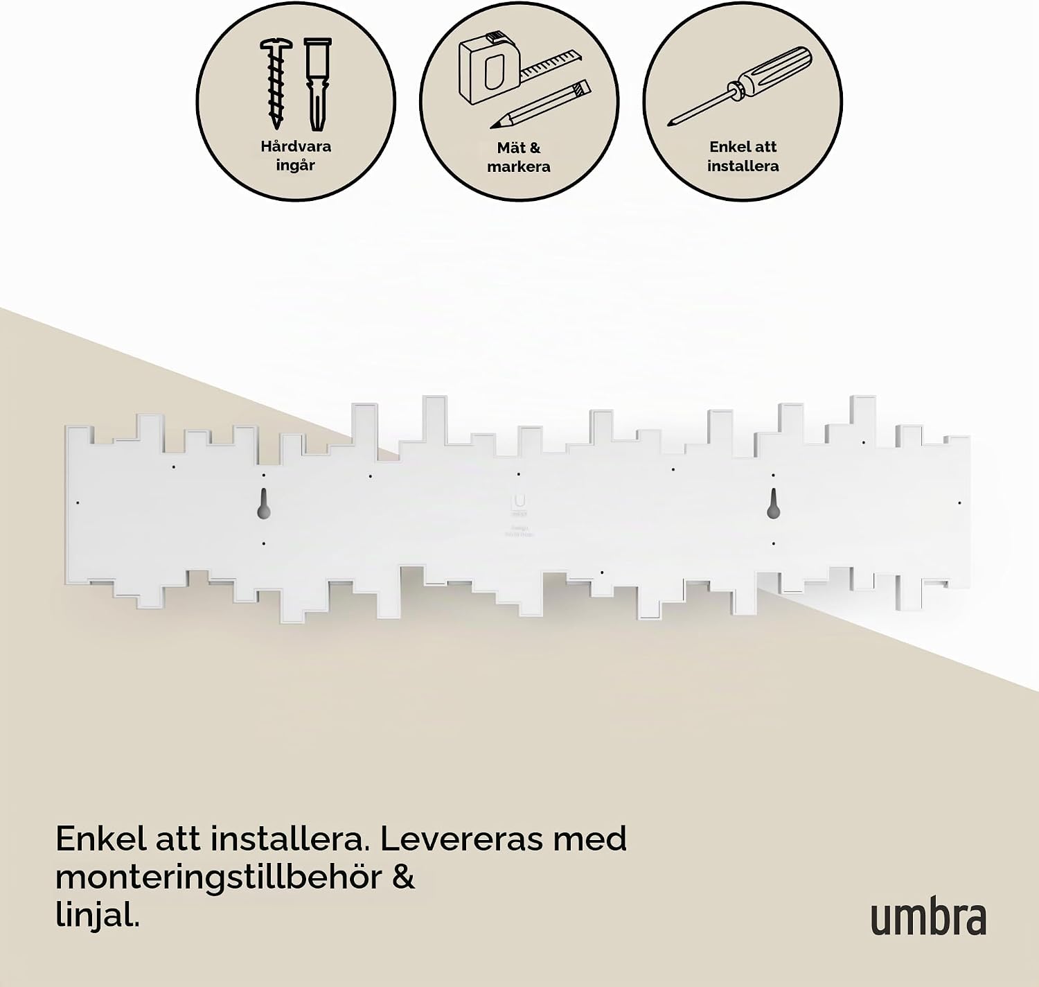 Detalle 2 de Umbra Sticks väggmonterad klädhängare med 8 infällbara krokar, vit