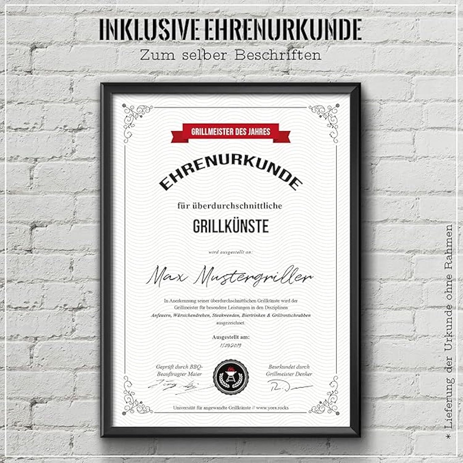 Detalle de YORA Grillschürze für Männer – Lustig Vatertagsgeschenk mit Urkunde, 60x90 cm