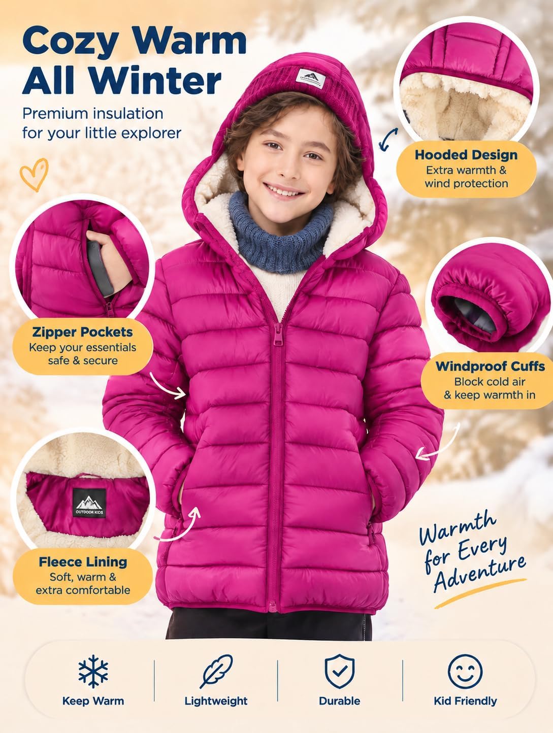 Detalle 1 de WENTTUO Kids Winter Jacket with Hood