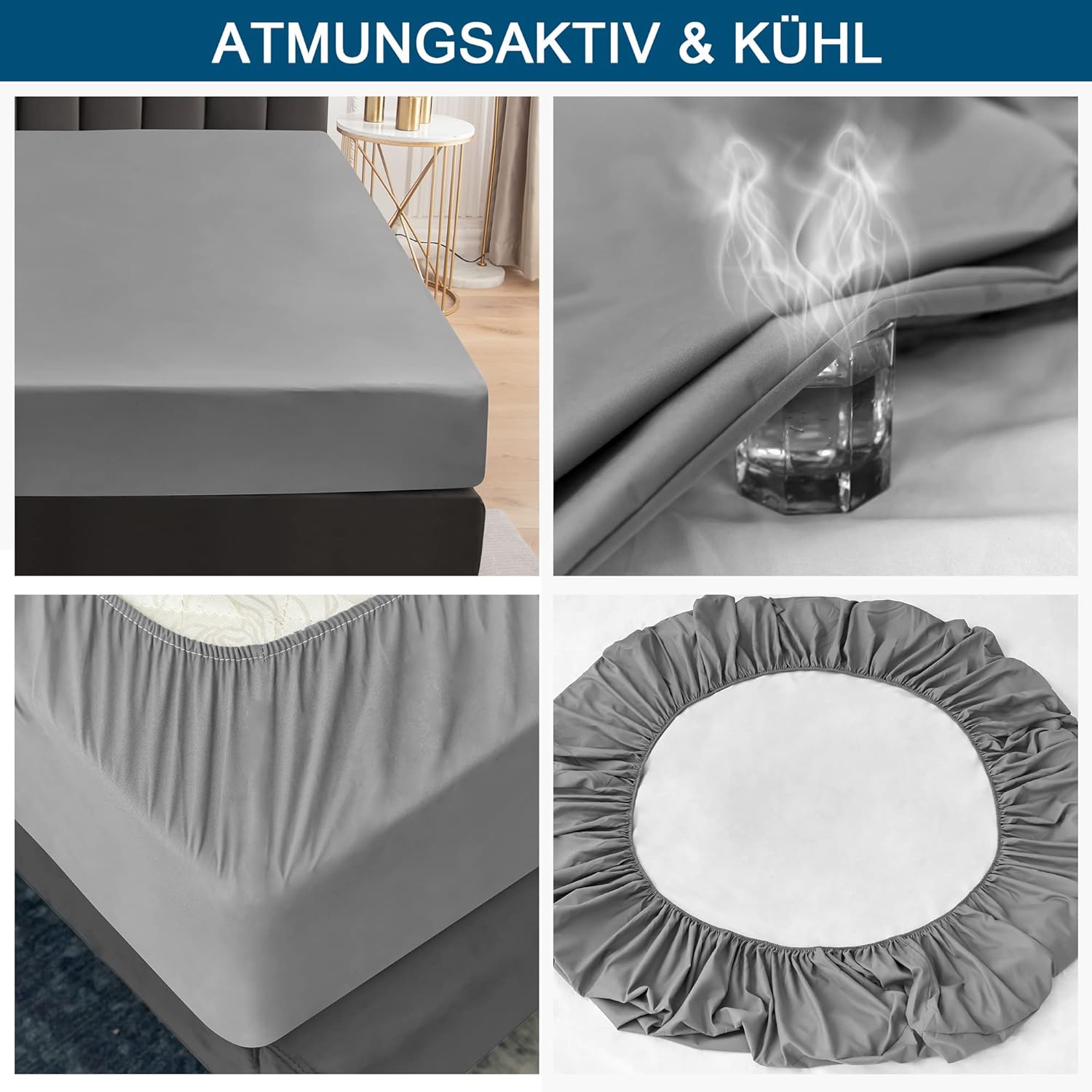 Thumbnail 4 de Wasserdichter Matratzenschoner (Spannbettlaken) 140x200 cm – atmungsaktiv, wasserdicht, Grau