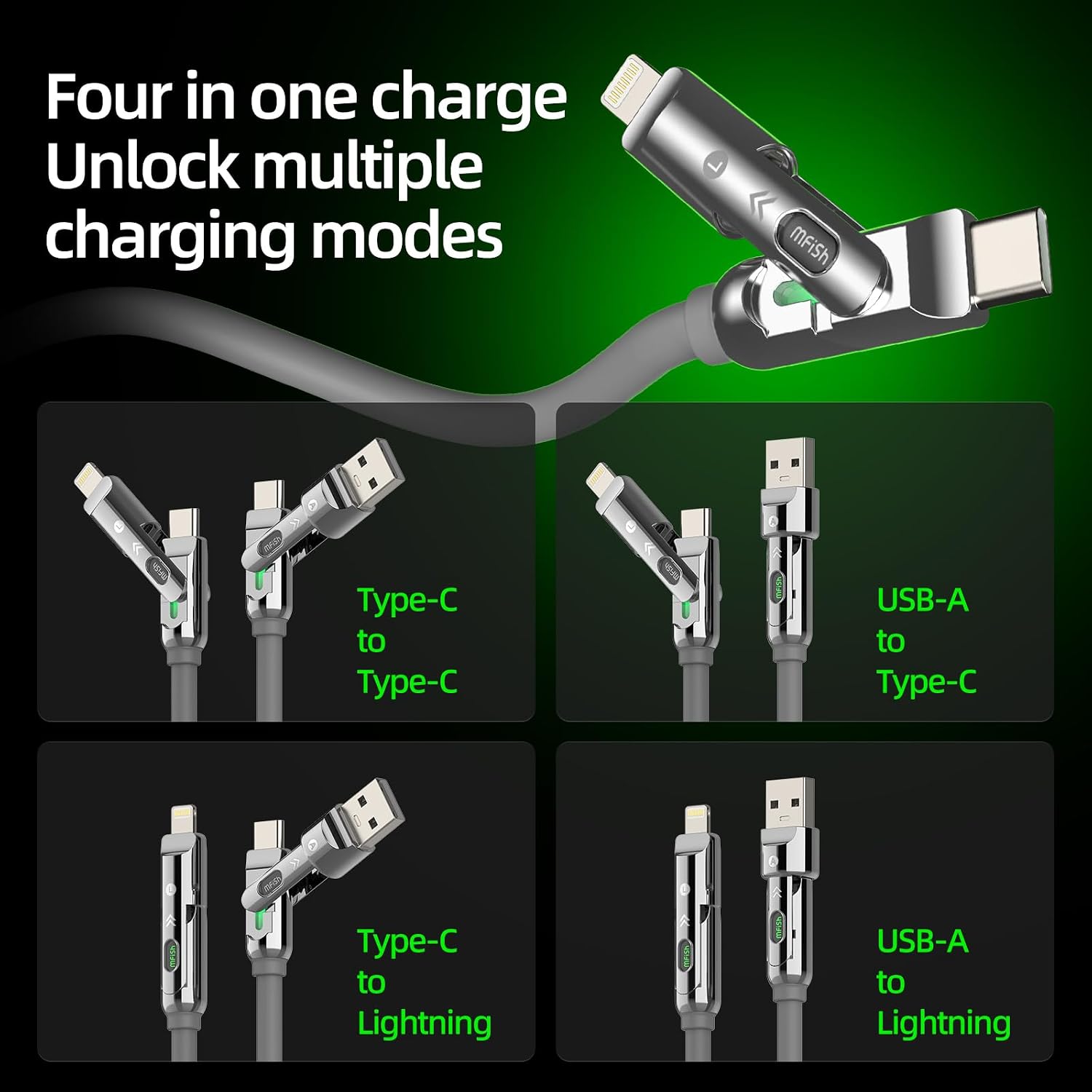 Detalle 1 de MFish 4-in-1 Fast Charging Cable 240W