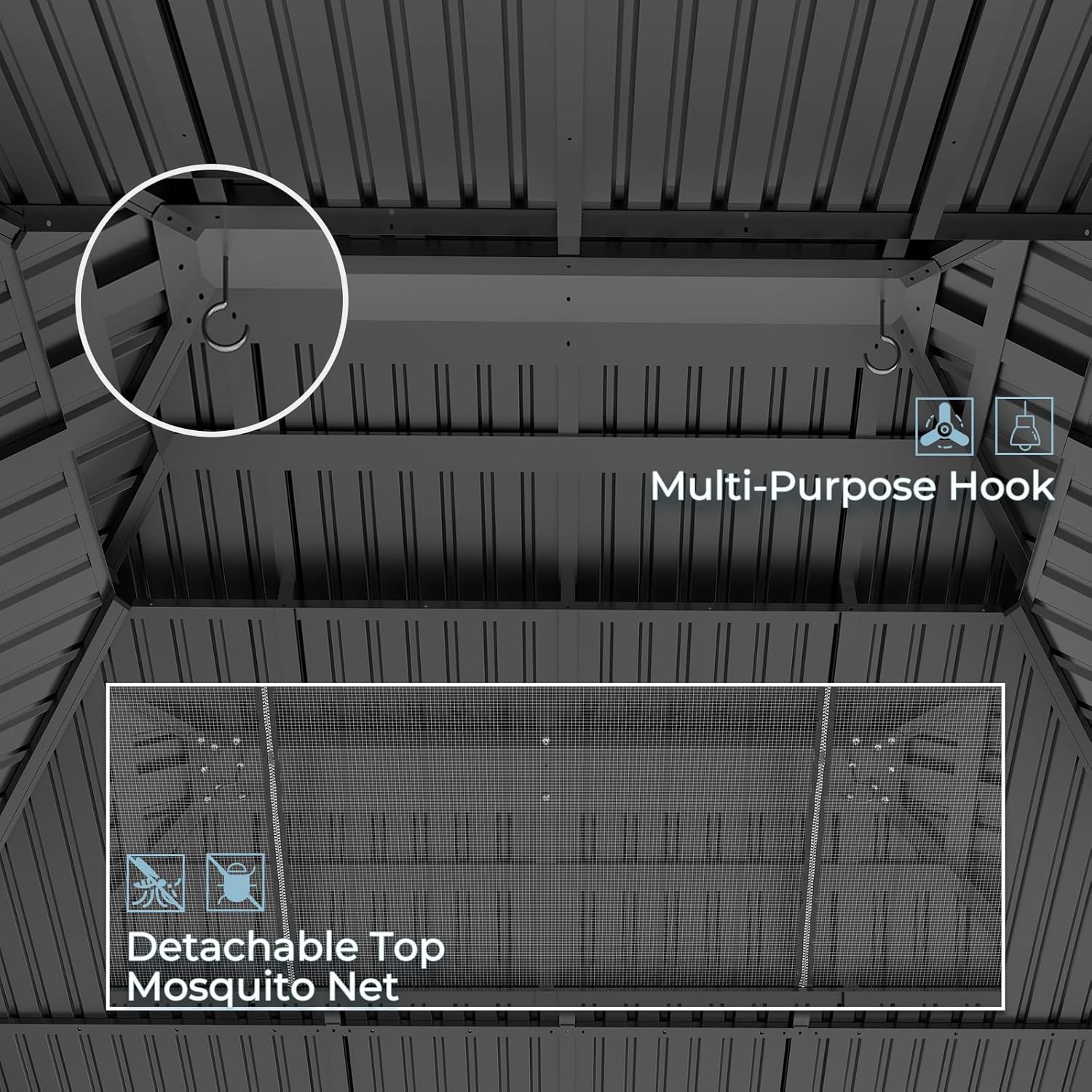 Thumbnail 3 de JUMMICO Pavillon 3,65 x 4,85 m hardtop double toit imperméable avec stores et moustiquaires, gris