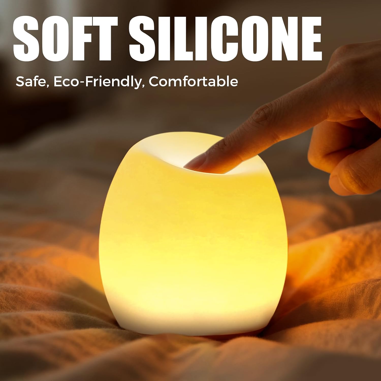 Detalle de Harmobub Silicone Egg Night Light, 11 Colors, Touch Control, USB-C Charging