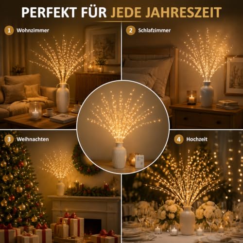 Detalle de Afaiup 2 Stück Lichterbaum innen 132LEDs Lichterzweige mit Timer – warmweißes Dekor-Set