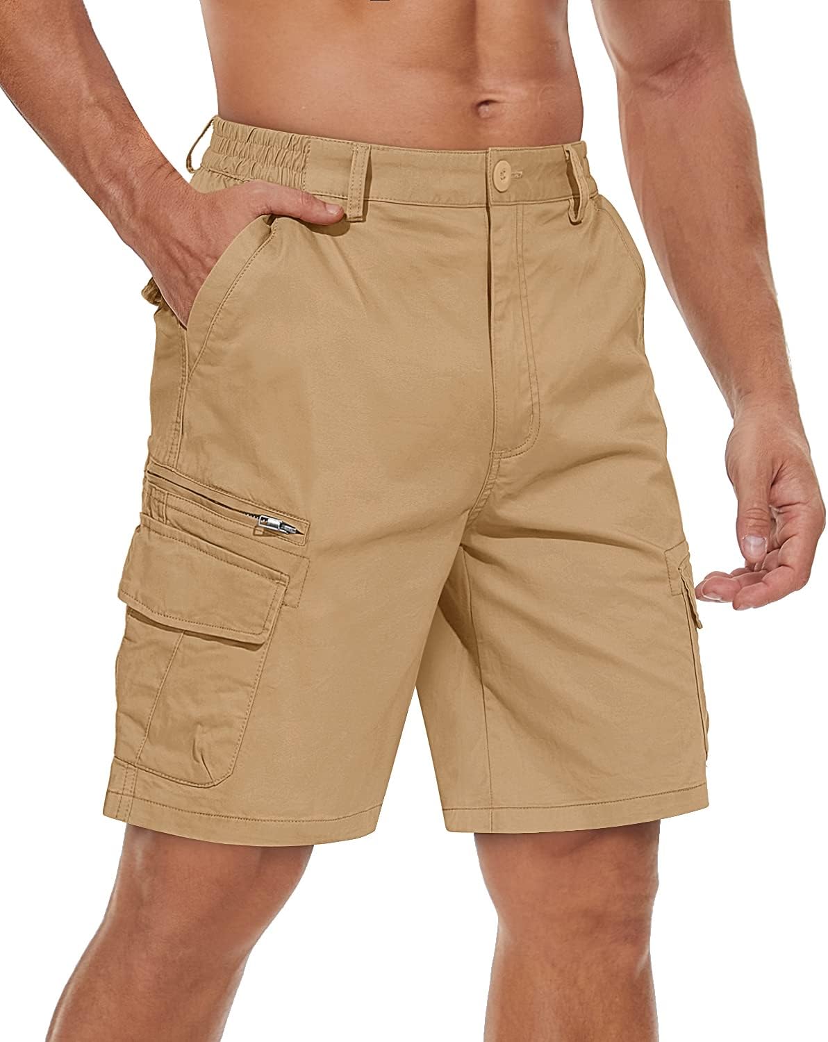Detalle de TACVASEN men’s elasticated waist cargo shorts with 7 pockets