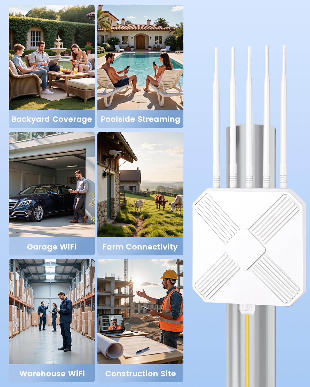 Thumbnail 5 de MEETOWN WLAN Verstärker Outdoor 300 Mbit WLAN Repeater (IP65) mit LAN-Anschluss