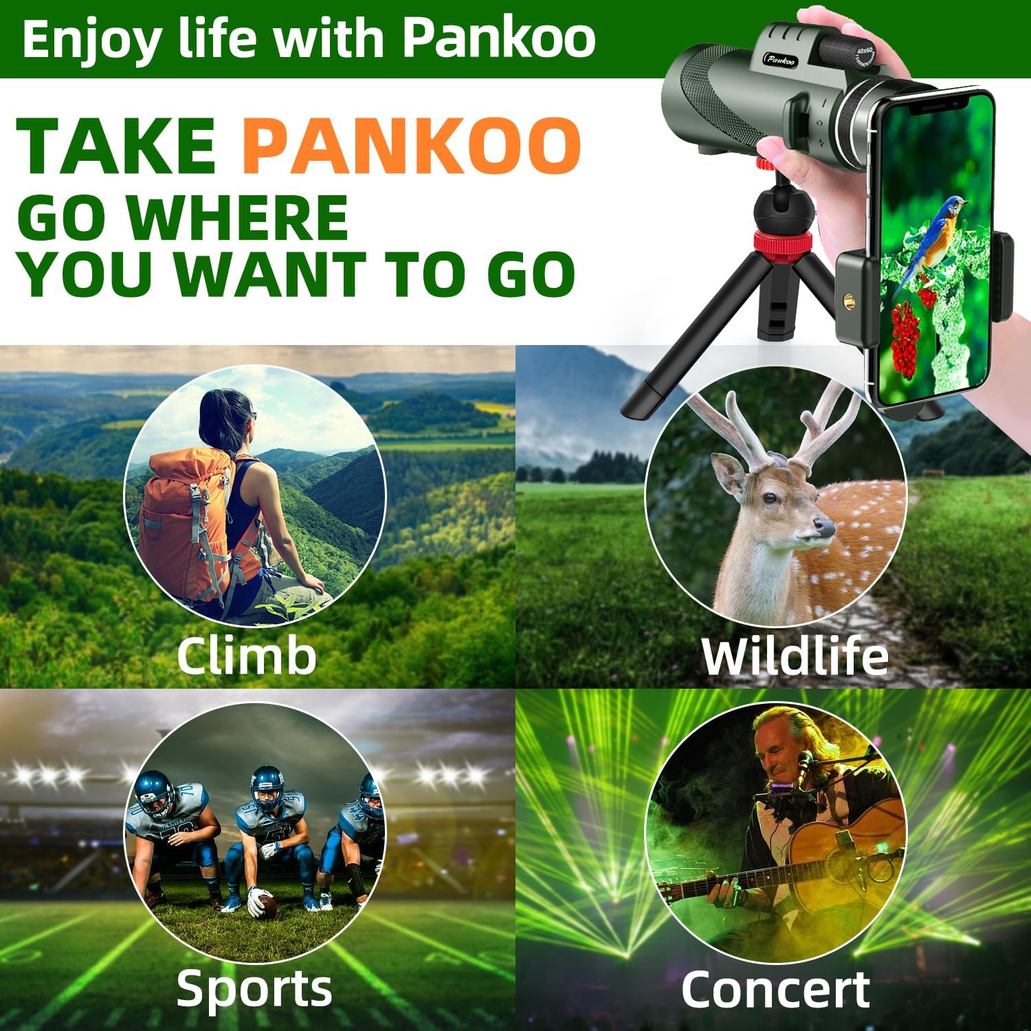 Thumbnail 4 de Pankoo 40×60 Monokular mit BAK-4 Prisma – kompakt, leicht und leistungsstark für Vogelbeobachtung und Reisen