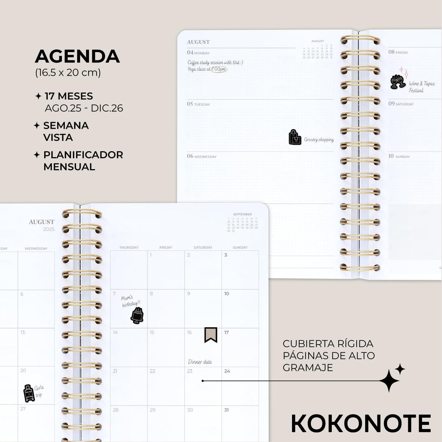Thumbnail 1 de Kokonote Agenda 2026 Semana Vista 17 meses