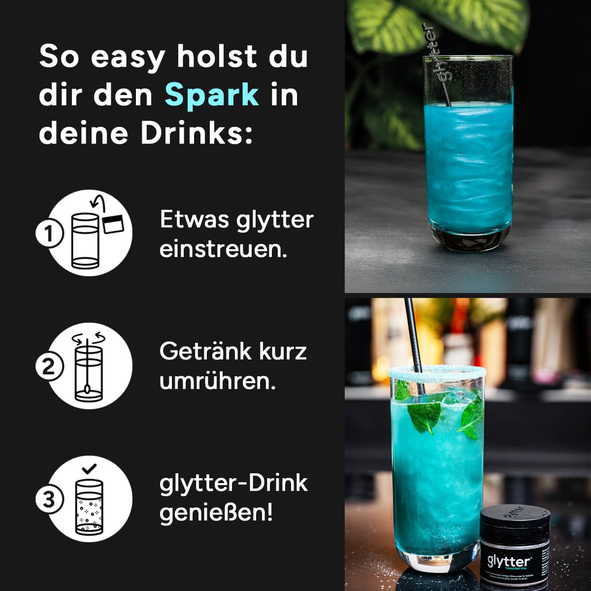 Detalle 2 de Glytter Glitzerpulver Neongrün 100 Getränke 🍹