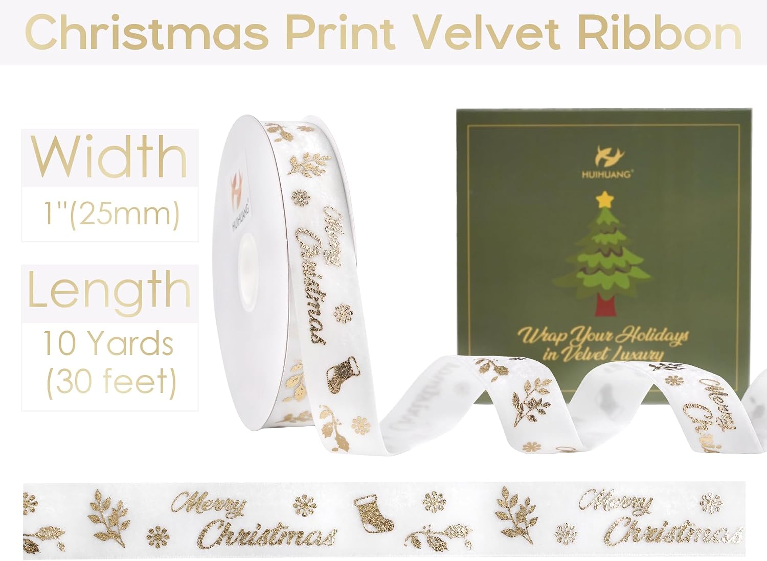 Thumbnail 1 de HUIHUANG Christmas Velvet Ribbon, 1 Inch