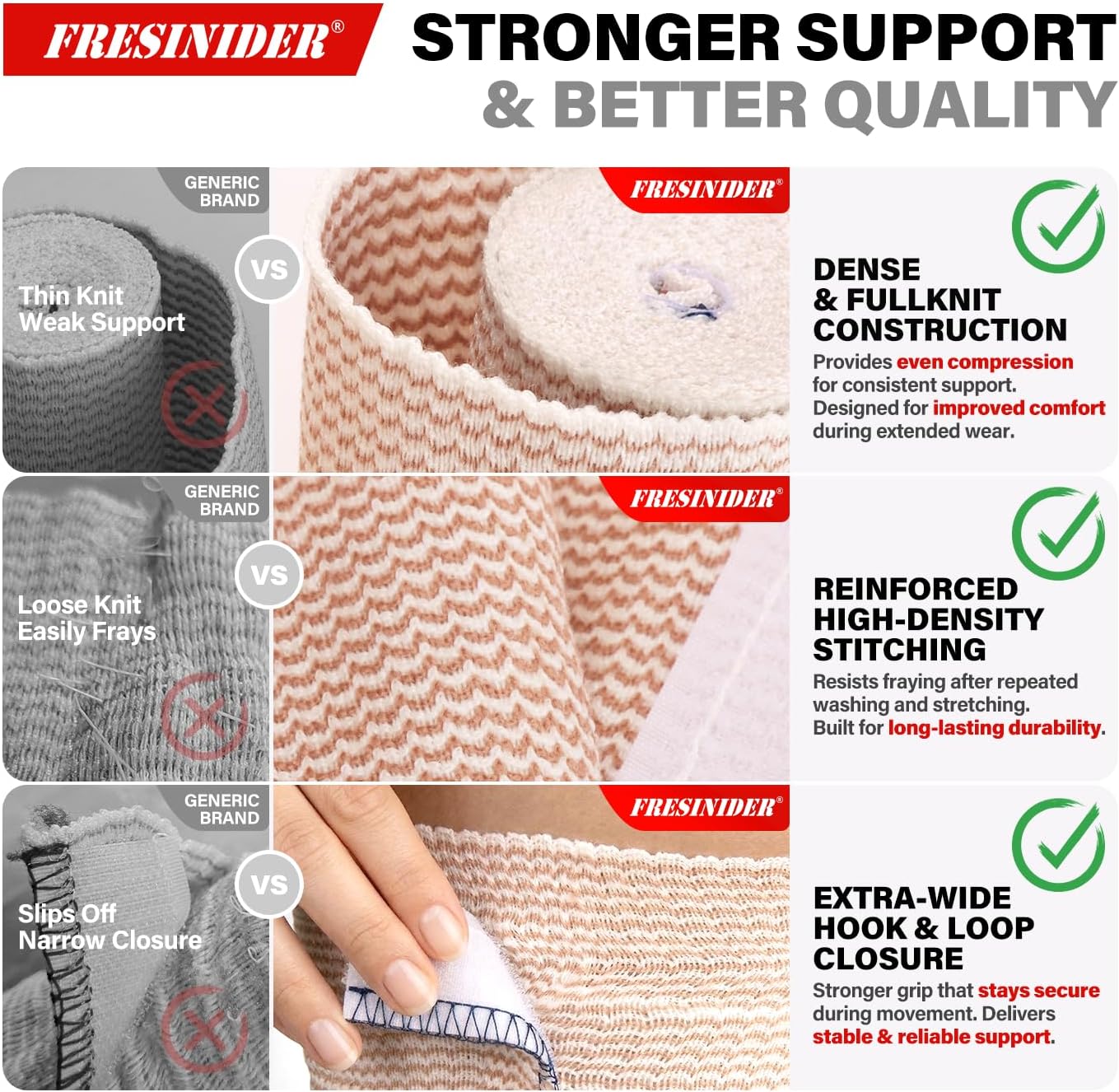 Detalle de FRESINIDER Elastic Bandage Wraps, 8-Pack Cotton Set with Hook-and-Loop Ends