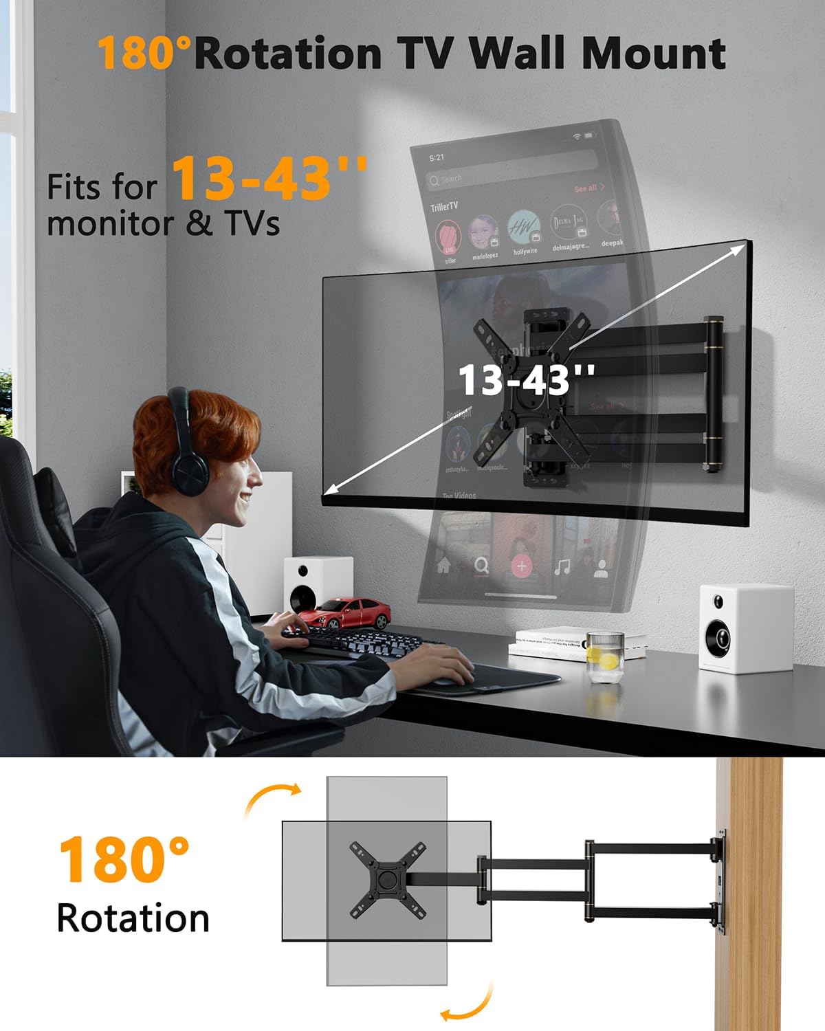 Thumbnail 4 de WHYFONE Long Reach 1036mm TV Wall Bracket