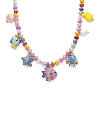 Detalle de SINGULARU Collar Mujer Oceánic Colors: acero bañado en oro 18 kt con cuentas coloridas