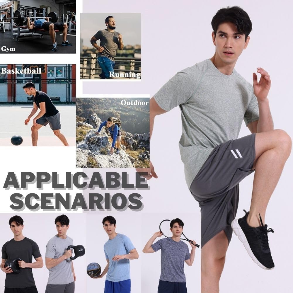 Thumbnail 3 de FOVDtaa 5 Pack Mens Short Sleeve Crew Neck Gym T Shirt – Breathable Polyester Workout Tops