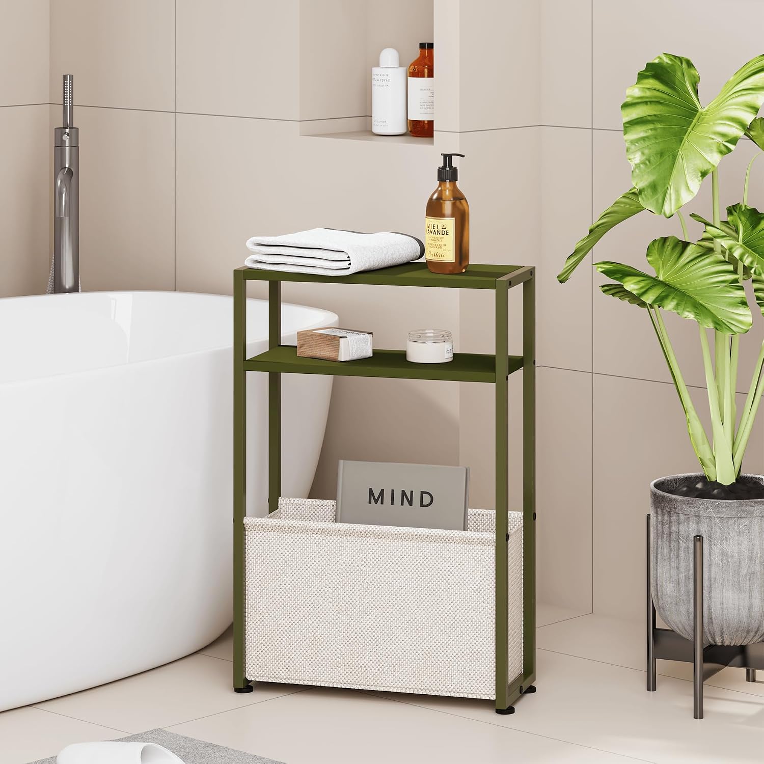 Detalle 2 de Leomonio Narrow Side Table, White and Camel Brown