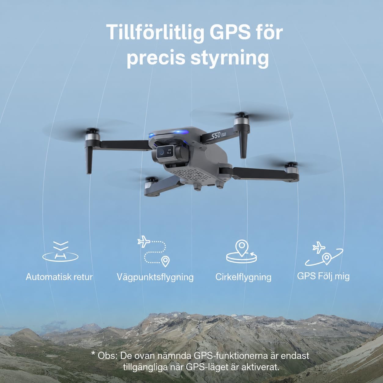 Detalle de Ameta DR-ATS50G S50 Lite-drönare med 4K-kamera, GPS och 13 MP