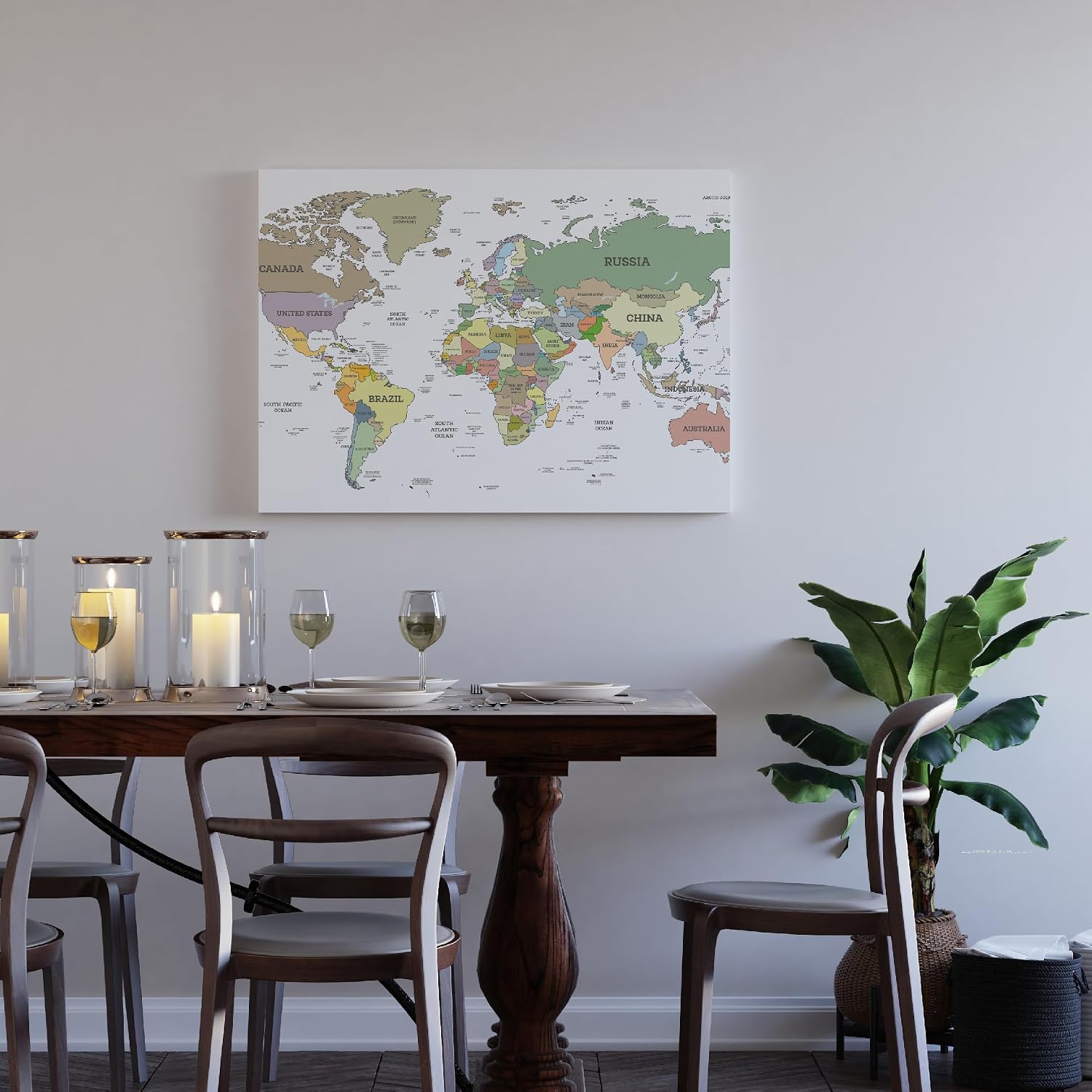 Detalle 2 de Framed concept världskarta på duk 120 × 80 cm med kork och engelska texter
