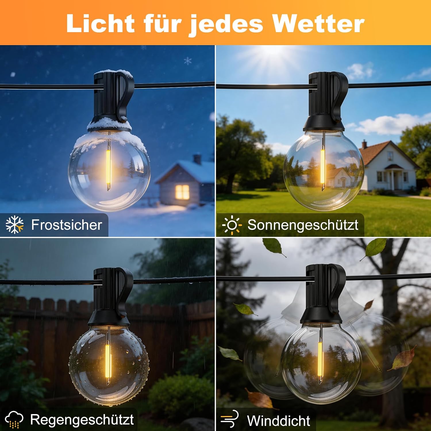 Detalle de G40 Lichterkette Außen Strom – 23,5 m mit Fernbedienung, App-Steuerung und Dimmfunktion