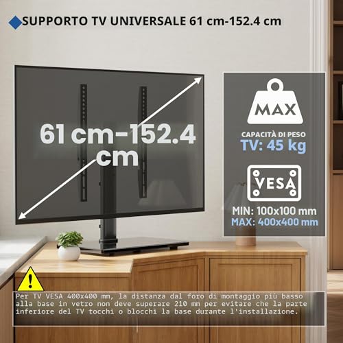 Thumbnail 4 de BONTEC Supporto TV da Tavolo per TV 26–55 pollici, base in vetro 8 mm, altezza regolabile e fissaggio VESA 400x400