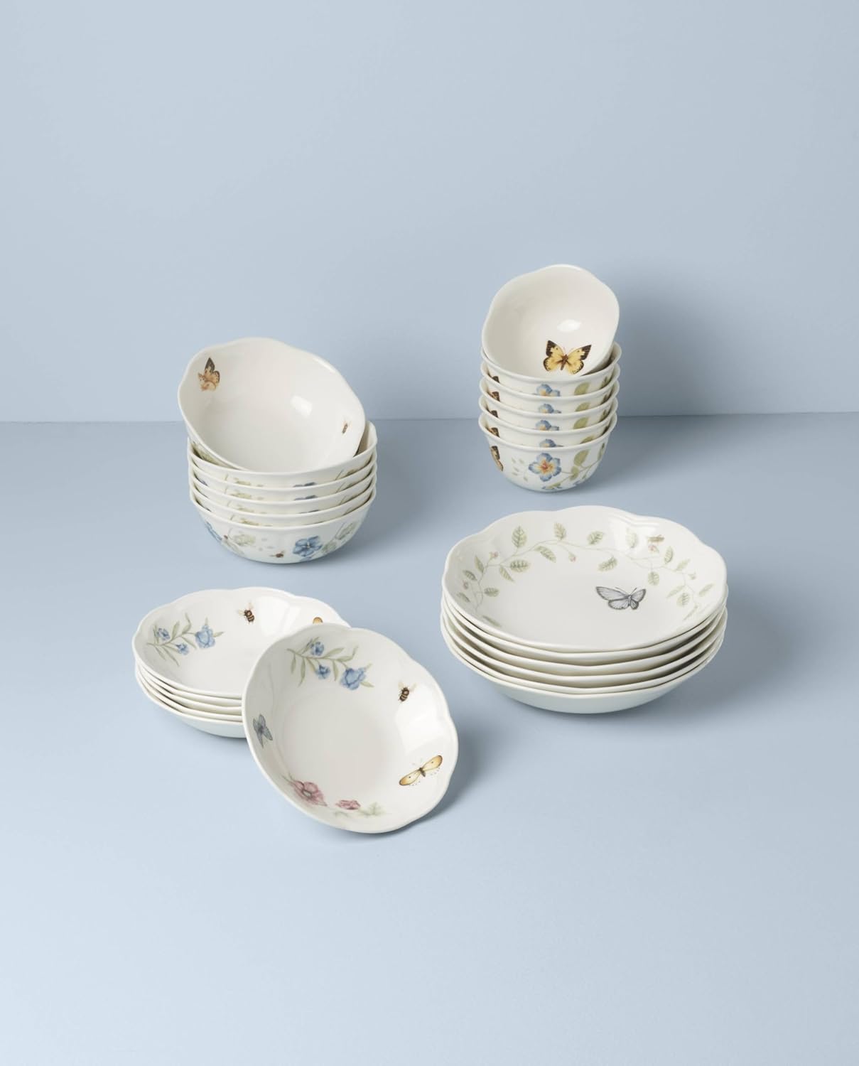 Detalle de Lenox Butterfly Meadow 24-Piece Bowl Set for 6 — Elegant Porcelain, Microwave & Dishwasher Safe