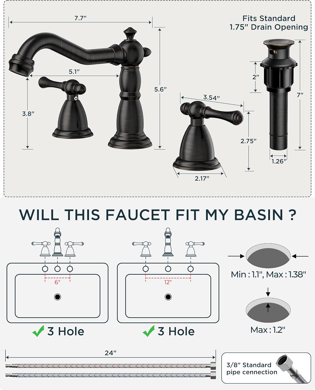 Thumbnail 1 de FORIOUS 8-Inch Widespread Bathroom Faucet, Oil-Rubbed Bronze, 2-Handle