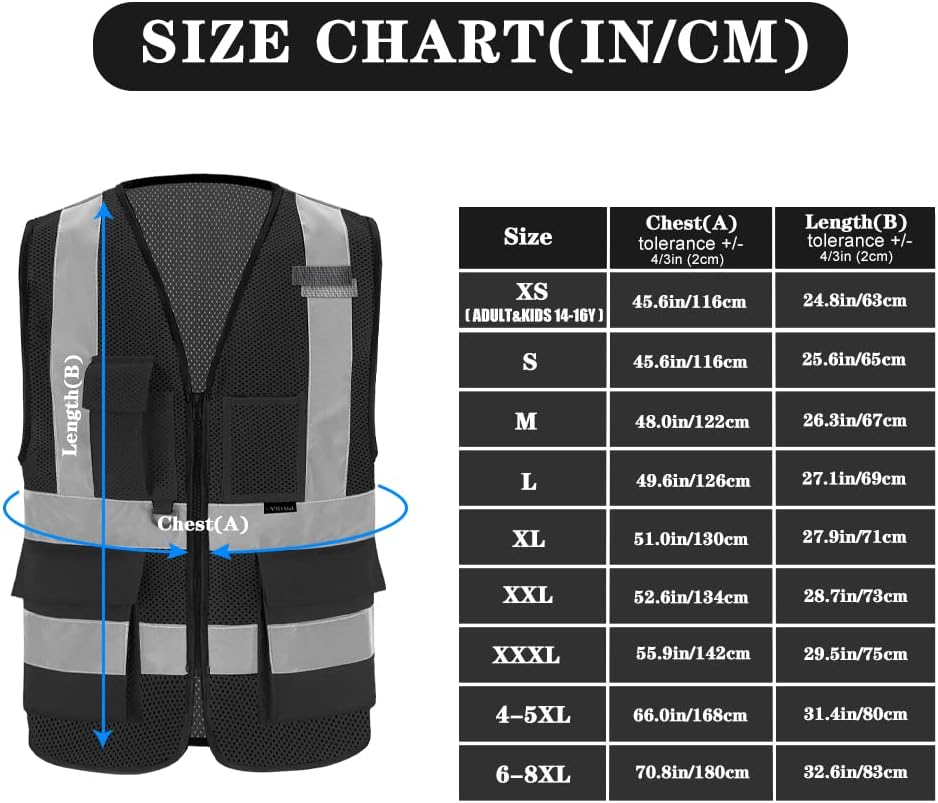 Thumbnail 2 de AYKRM Gilet de sécurité réfléchissant Noir Haute Visibilité – Mesh avant, bandes réfléchissantes