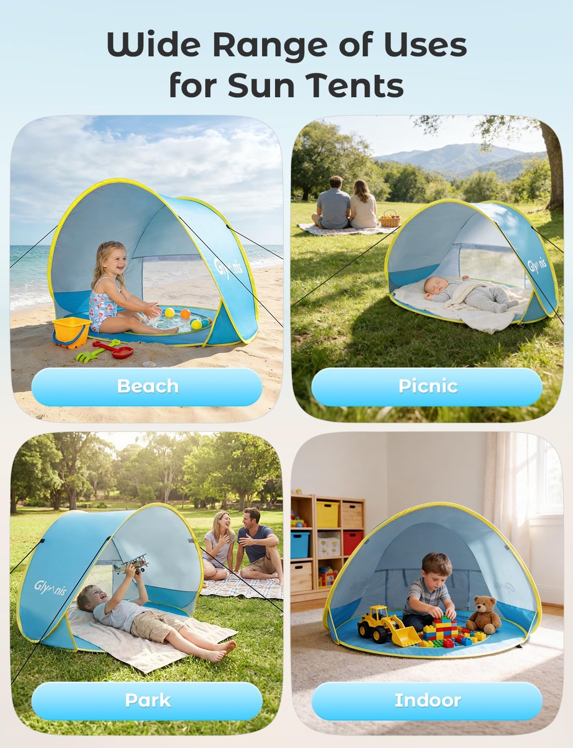 Thumbnail 5 de Glymnis Pop Up Baby Beach Tent with Mini Pool, Portable UV Protection Sun Shelter (UPF 50+)