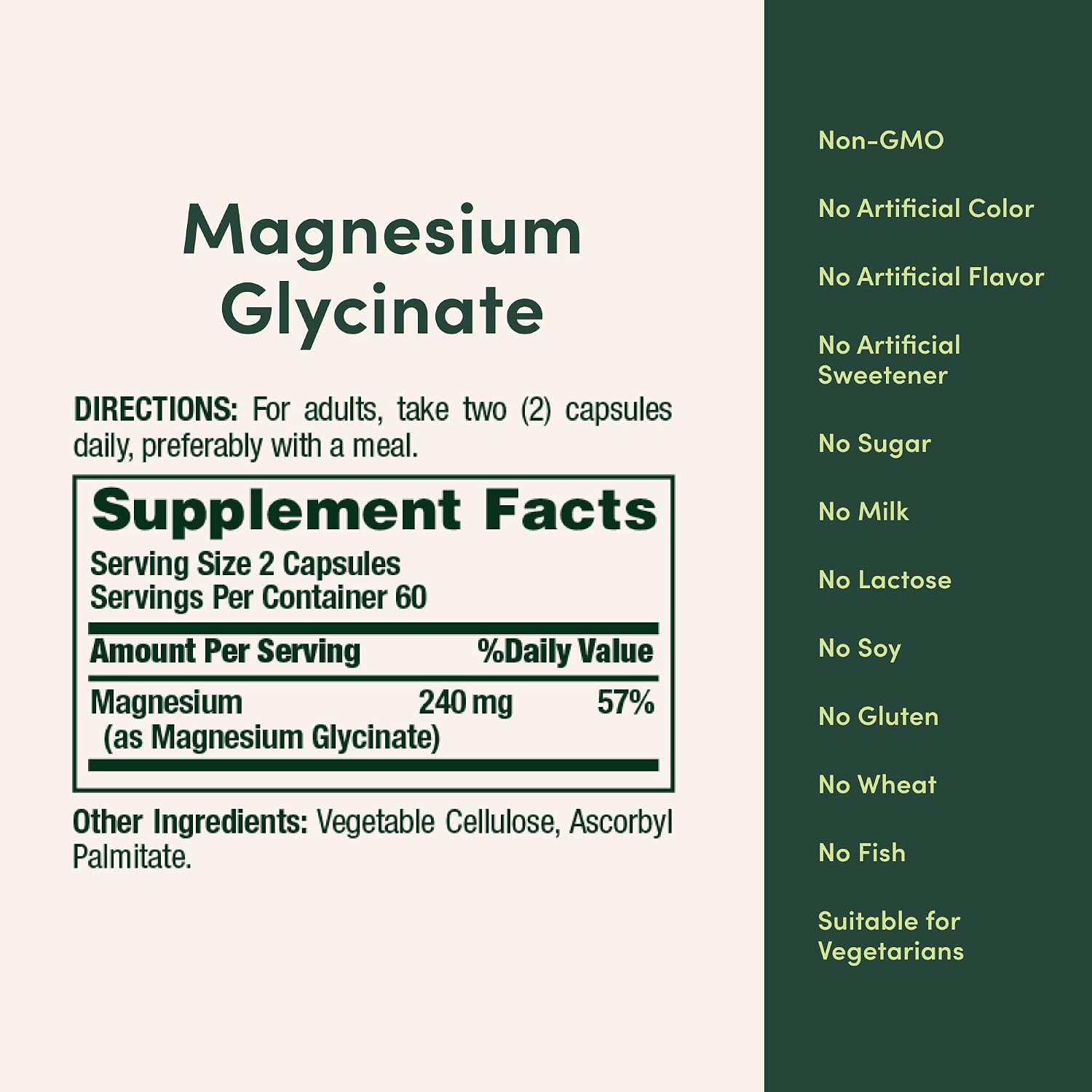 Detalle de Nature’s Bounty High Absorption Magnesium Glycinate 240 mg: Support for Muscle, Heart, Nerve & Bone Health