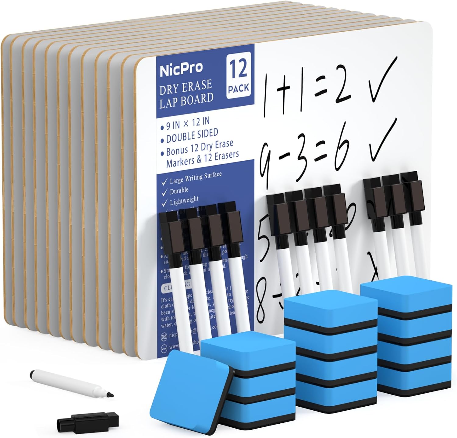 Detalle de Nicpro 12 Pack Mini Dry Erase Boards 22x30cm