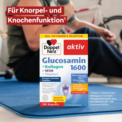 Detalle de Doppelherz Glucosamin 1600 + Kollagen + MSM + Vitamin C – Knochengesundheit und Gelenkpflege