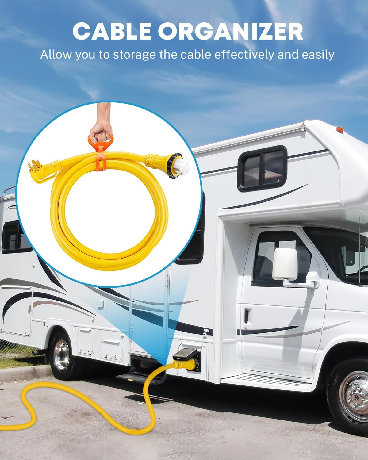 Detalle de Kohree 50 Amp RV Extension Cord, 25 ft Heavy-Duty Generator Cord with Twist Lock (NEMA 14-50P to SS2-50R) + 30M/50F Adapter