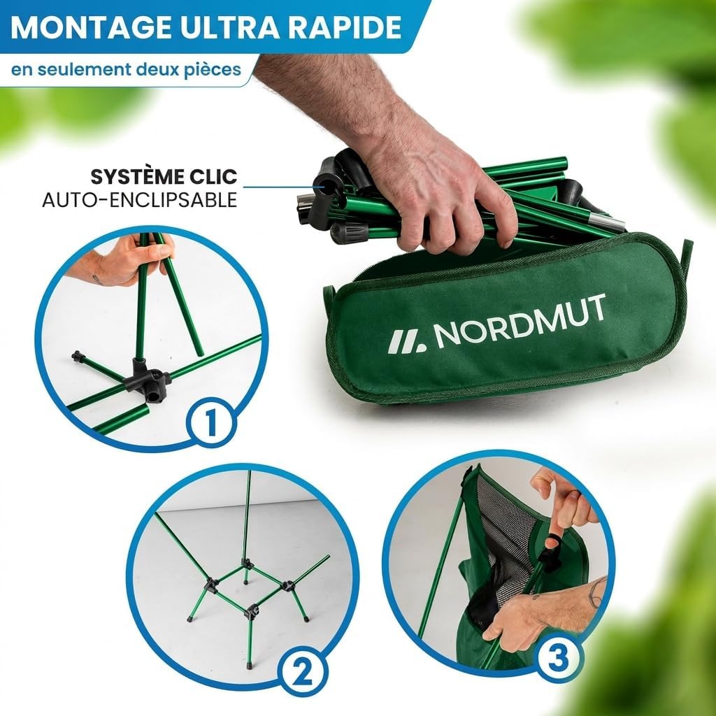 Detalle 1 de NORDMUT CHR-LGT-GRN-1 campingstoel, aluminium, opvouwbaar en tot 150 kg