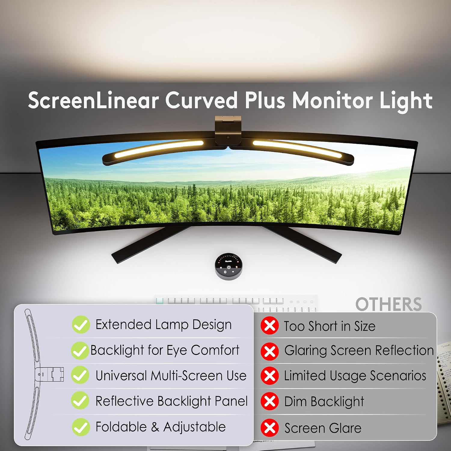 Detalle de Quntis LI-HY-0213-GY Curved Monitor Light Bar, 26-inch Dual Lighting