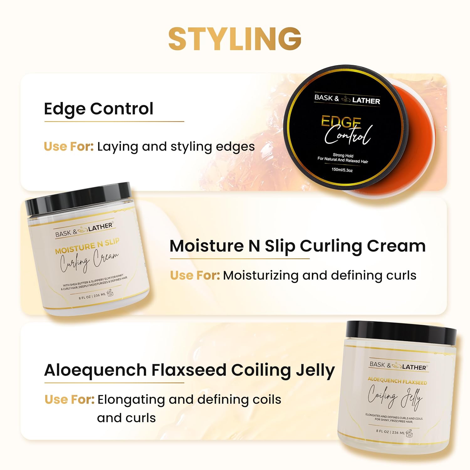 Thumbnail 6 de Bask & Lather Strong Hold Edge Control Gel with Castor Oil (No Flakes, No White Residue), 5.3 fl oz