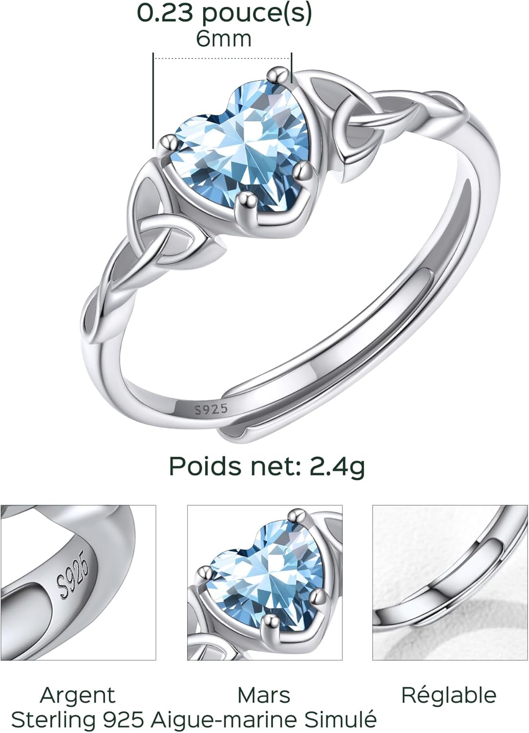 Thumbnail 3 de Bague argent réglable ChicSilver en argent 925 avec pierre carrée
