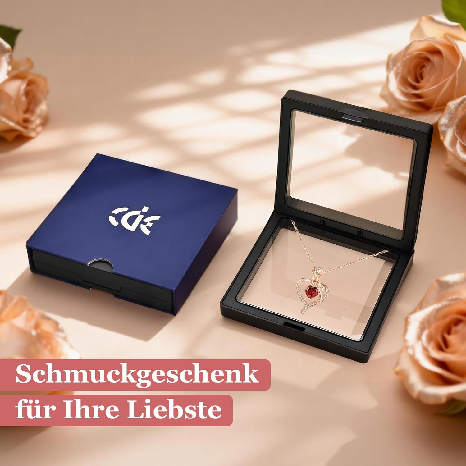 Thumbnail 4 de CDE Halskette Damen Rosegold Herz Kette mit Geburtsstein – Rosévergoldete Herz-Anhänger-Kette aus Messing
