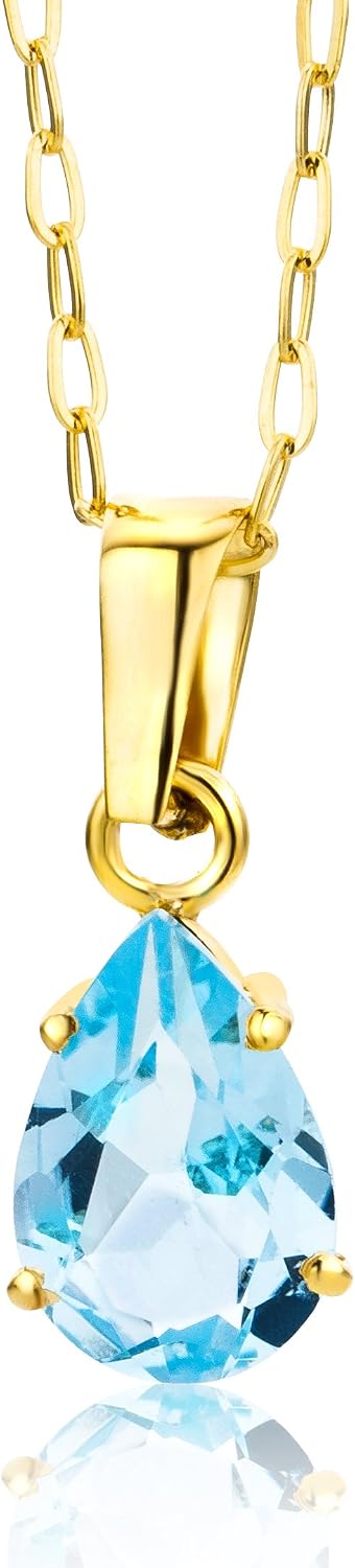 Detalle de MIORE - Catena Donna con Ciondolo Goccia di Topazio Blu incassato in Oro Giallo 9K (375) – Catenina rolò cm 45