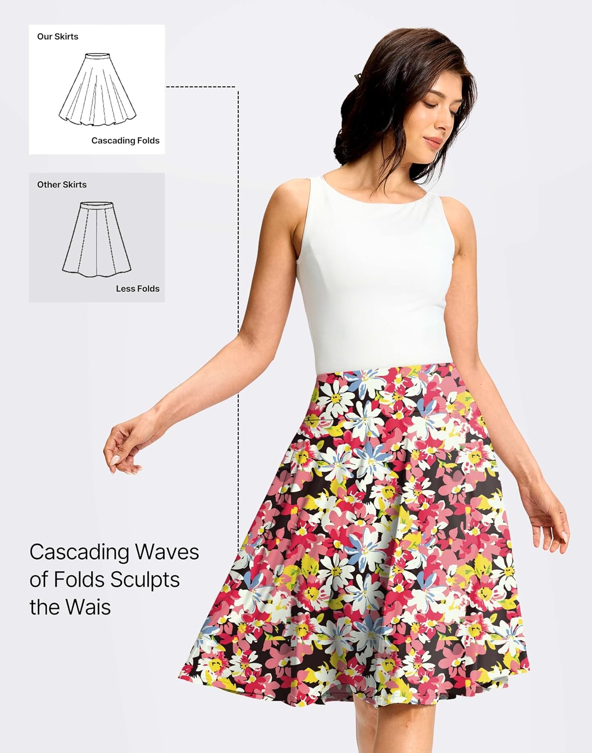 Detalle 2 de Viodia 24" Knee Length Long Skorts for Women: Dressy Casual, Modest Travel Skirt with Pockets