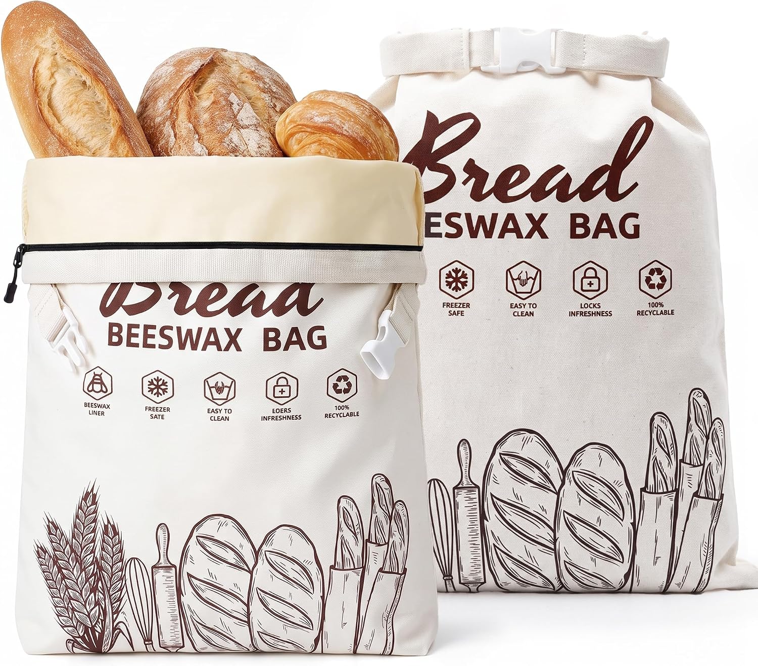 Detalle de Reusable Beeswax Bread Bags, 17 x 12.8 Inch