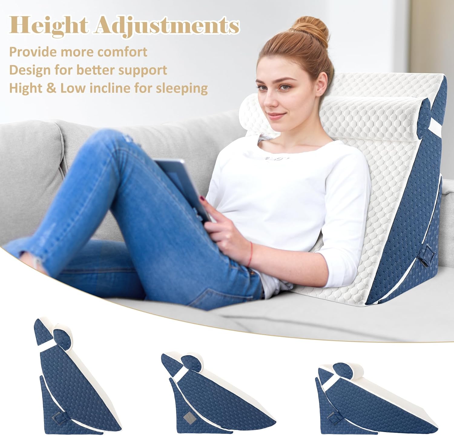 Detalle de WENRENER wedge pillow for sleeping 7 & 12 inch