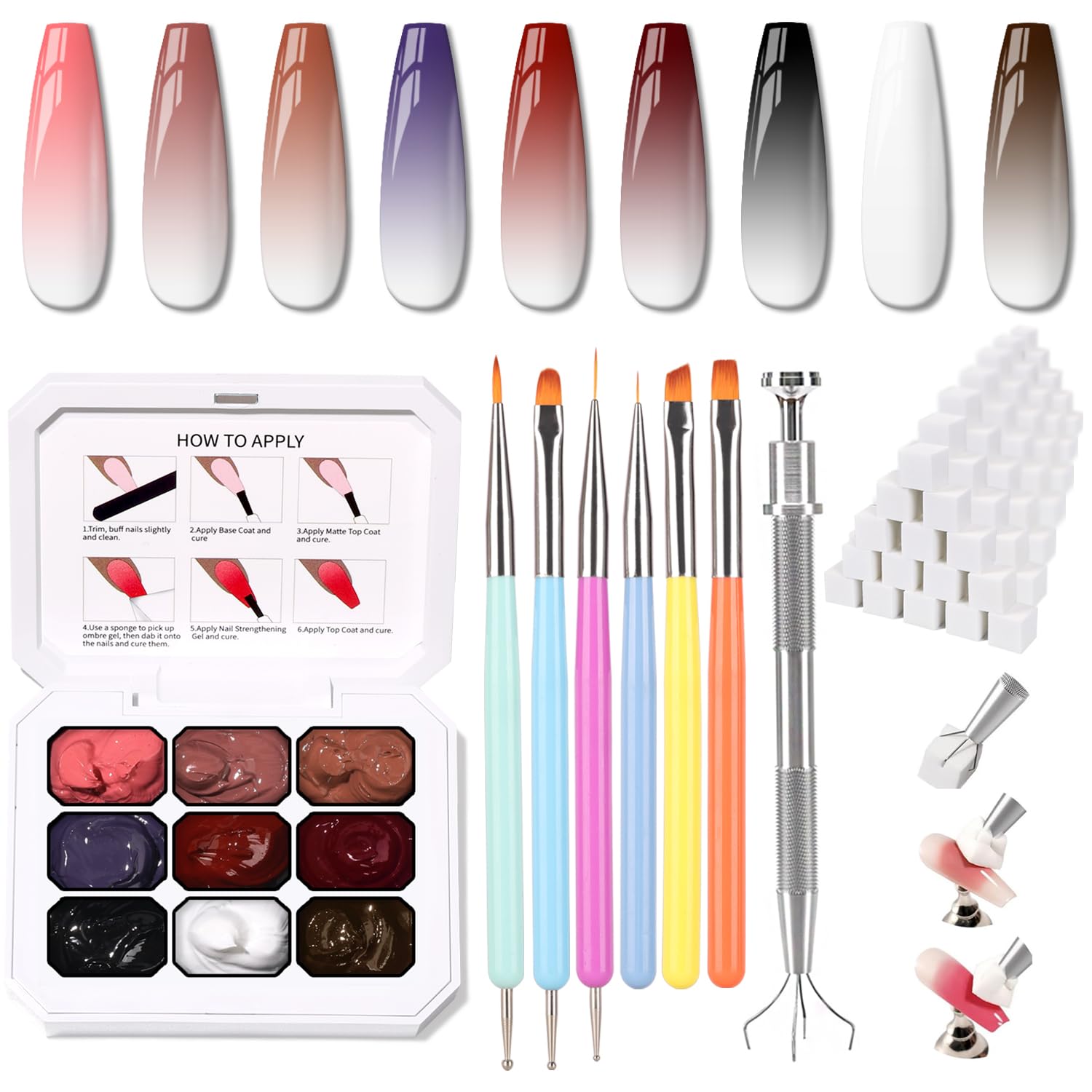 Thumbnail 6 de Karroy Sponge Pat Paint Nail Gel (9-Color Ombre Gradient), UV/LED Curing No-Wipe Gel for Floral Nail Art