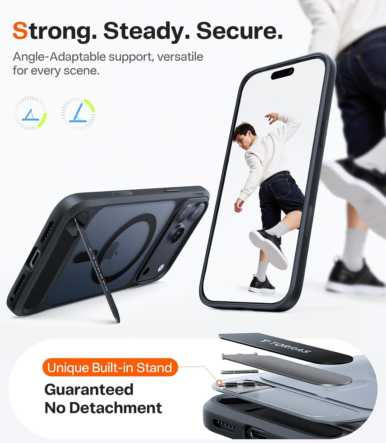 Thumbnail 3 de TORRAS Strong Magnetic & Seamless Stand Case for iPhone 17 Pro (MagSafe, MIL-STD-810H), Black