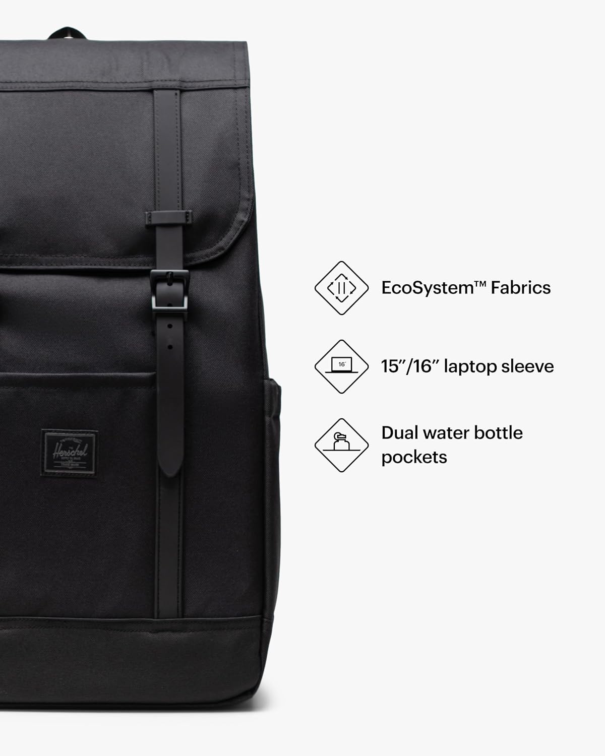 Detalle de Herschel Retreat™ Backpack 23L in Black Tonal – Standard, Laptop Sleeve