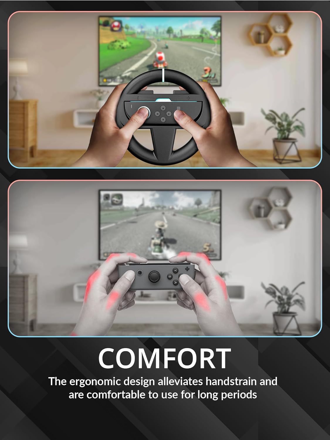 Thumbnail 3 de Orzly Steering Wheels Twin Pack for Switch 2 (2025 Console) — Racing Wheel Accessories for Joy-Con Controllers (2 Black Wheels)