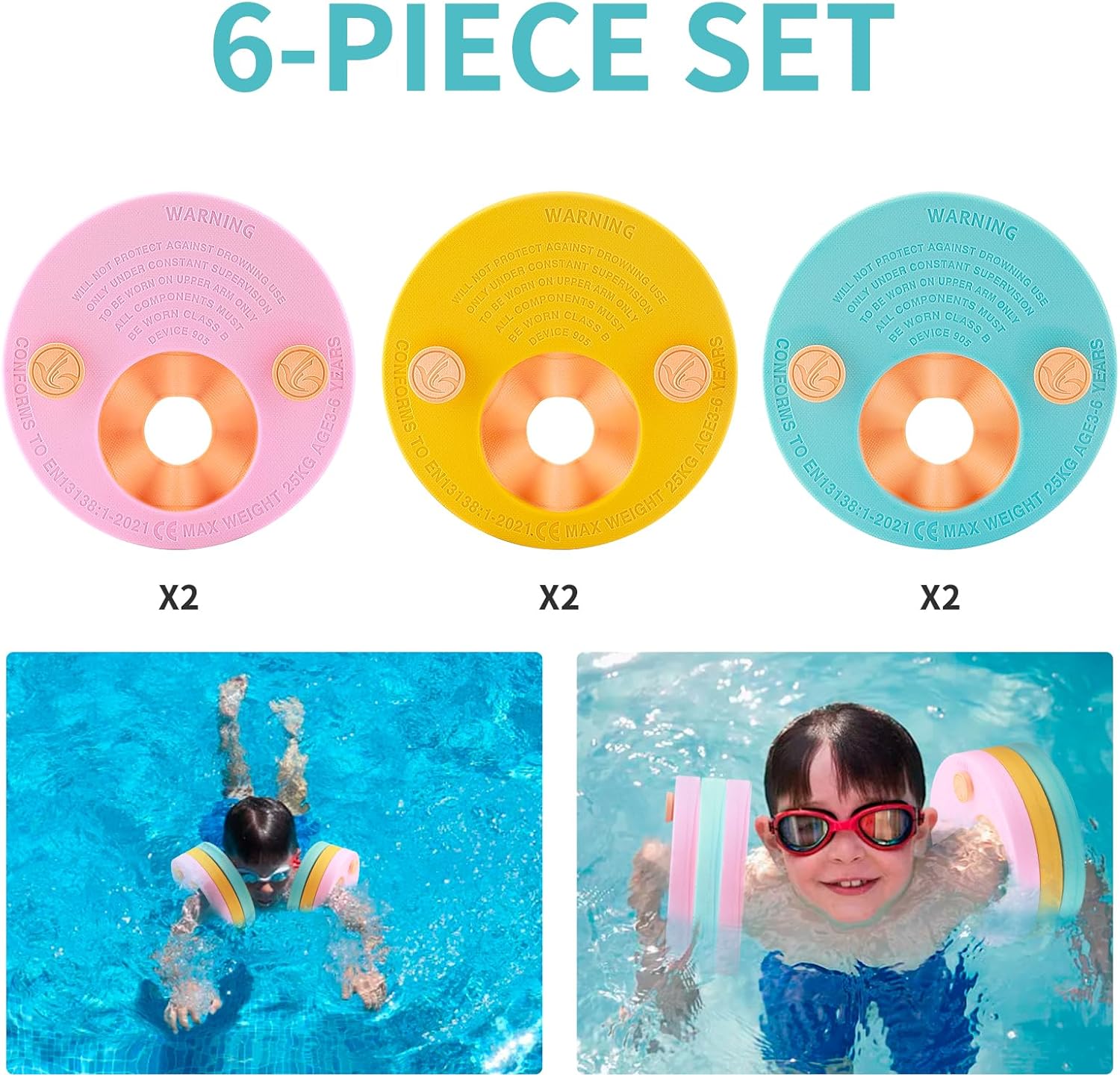 Thumbnail 1 de Kaianda 6 Pieces Foam Pool Floats: Kids' Arm Bands and Discs for Learning to Swim