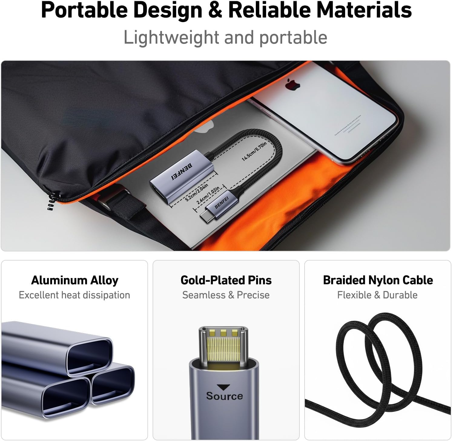 Detalle de BENFEI Adattatore USB-C a HDMI 4K@60Hz: compatibilità Thunderbolt 3/4, design compatto per MacBook, iPhone, iPad e altro