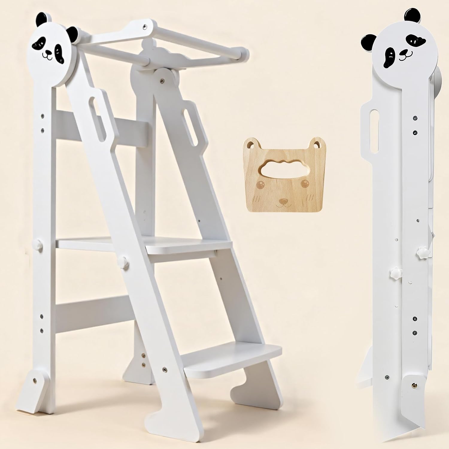 Thumbnail 1 de Bright Panda Montessori Foldable Learning Tower - 3-Level Adjustable Toddler Tower with Anti-Tipping Feet (White)