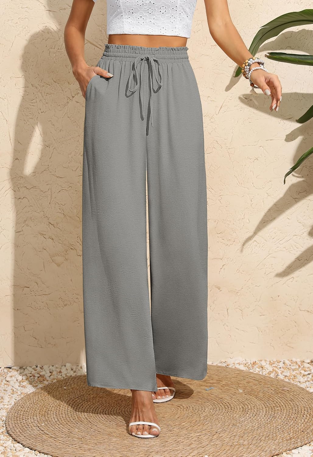 Detalle 2 de BEIGAI Palazzo Hose Damen Hohe Taille