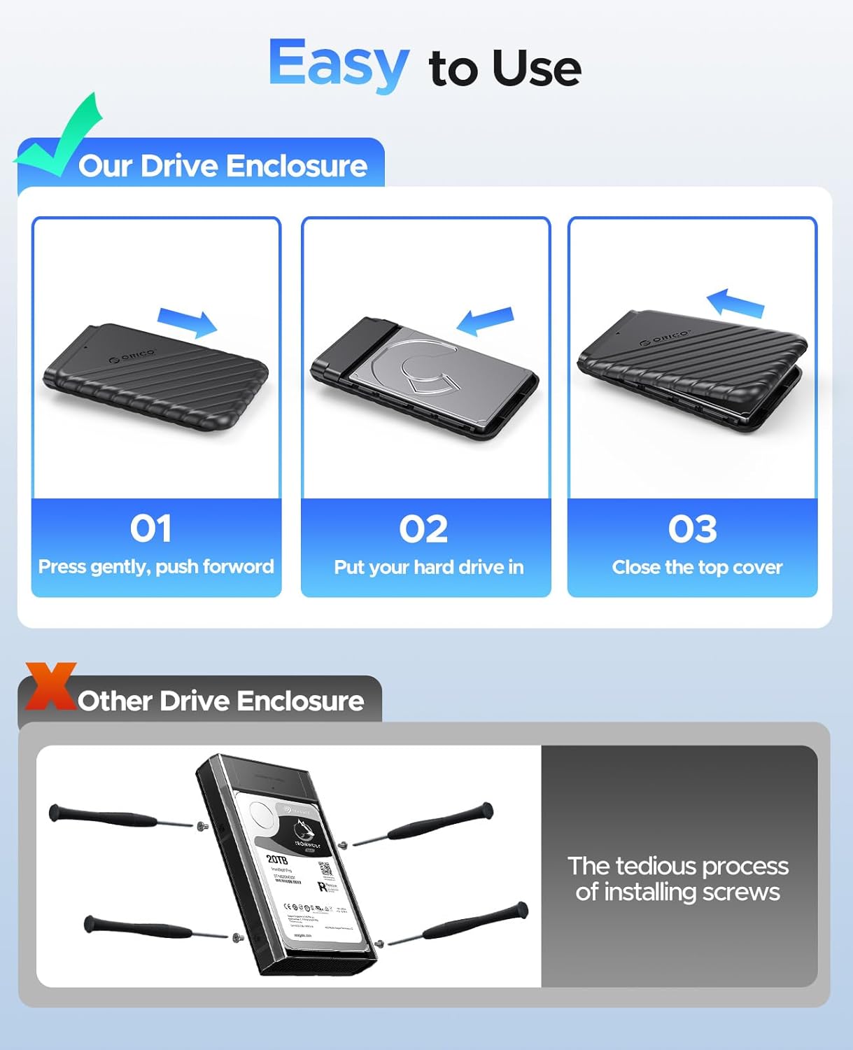 Thumbnail 5 de ORICO Custodia esterna per HDD/SSD 2,5” SATA 25PW1-C, USB 3.1 Gen 1 fino a 6 TB, UASP e TRIM, senza attrezzi