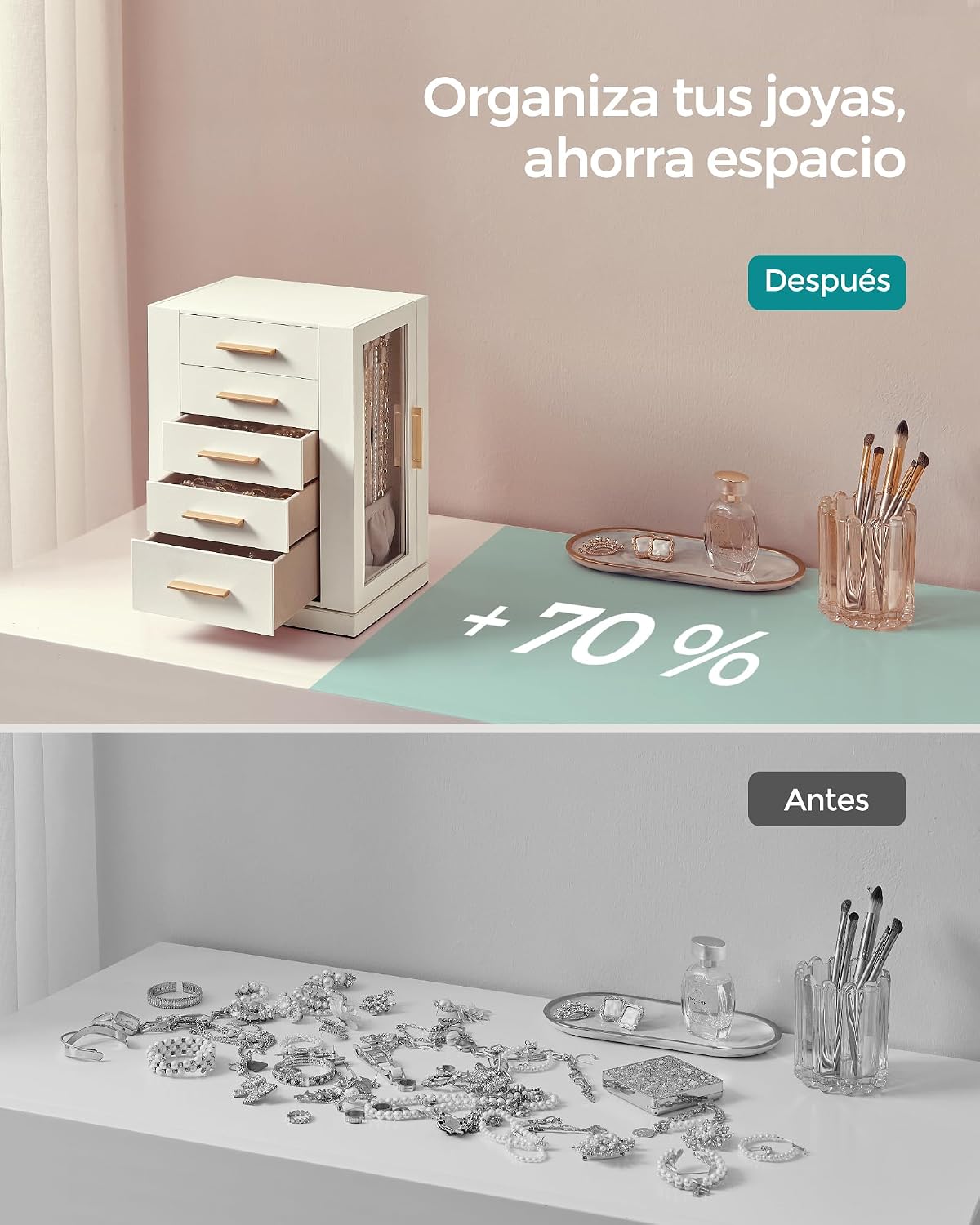 Thumbnail 6 de SONGMICS Colección GISELLA: Caja Joyero Giratorio 360° JBC170W01, 5 Cajones y Ventanas de Cristal